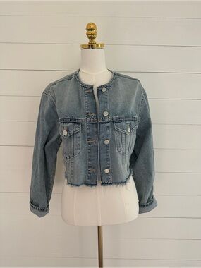 ZARA Light Blue Cropped Raw-Hem Denim Jacket
